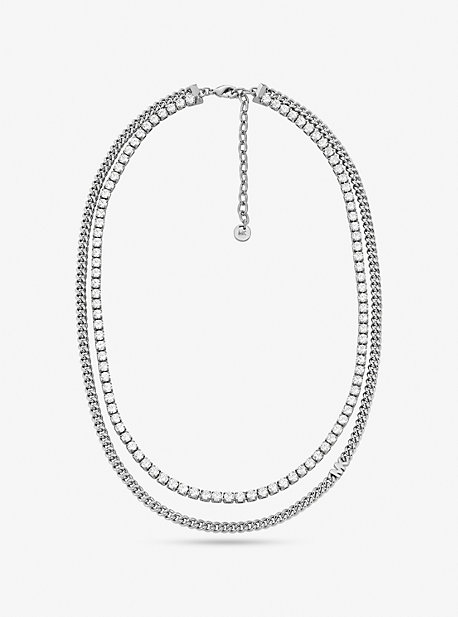 Michael Kors Precious Metal-plated Brass Double Chain Tennis Necklace In Silver