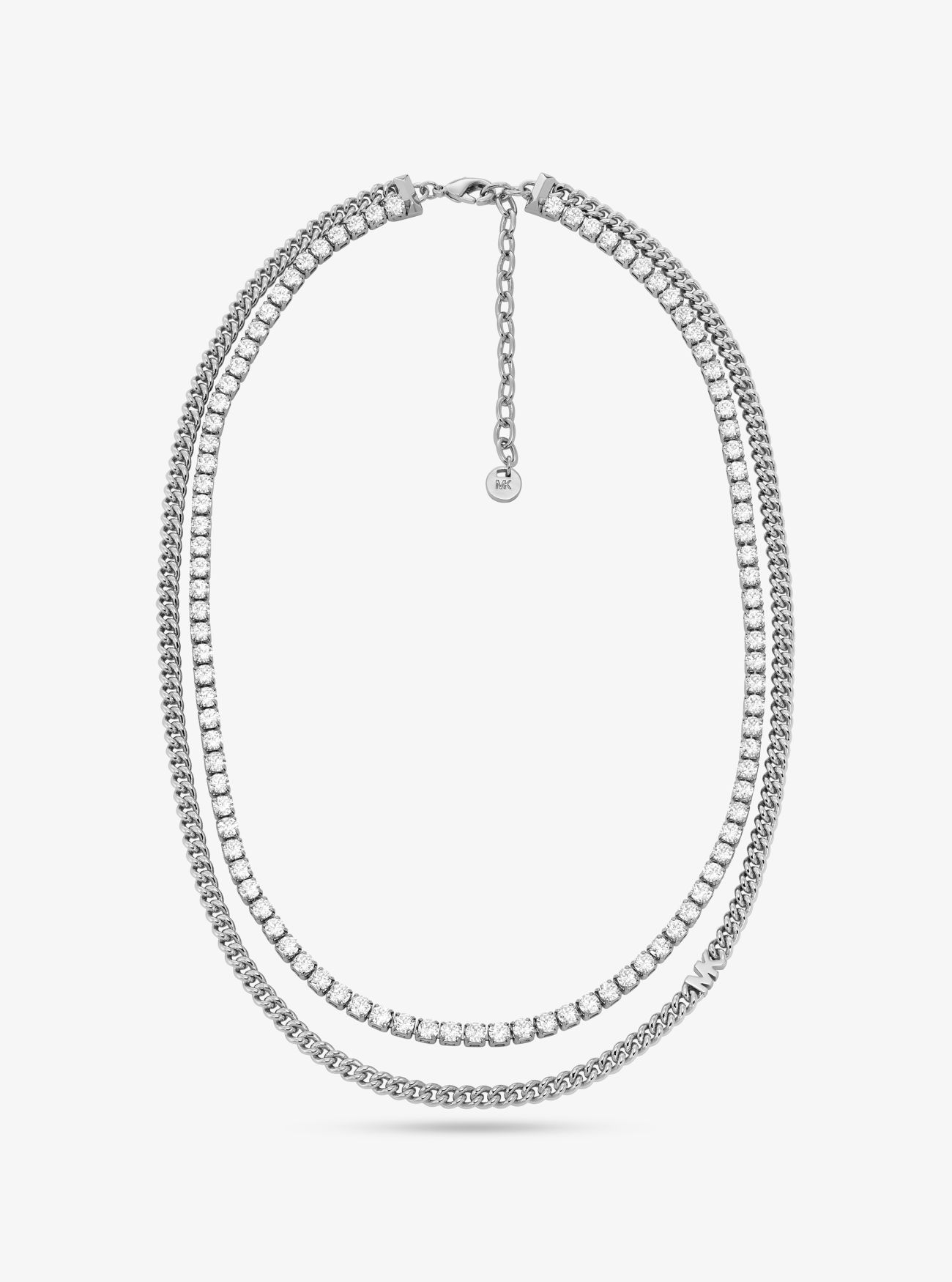 MK Precious Metal-Plated Brass Double Chain Tennis Necklace - Silver - Michael Kors