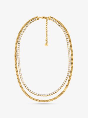 Michael Kors Precious Metal-plated Brass Double Chain Tennis Necklace In Gold