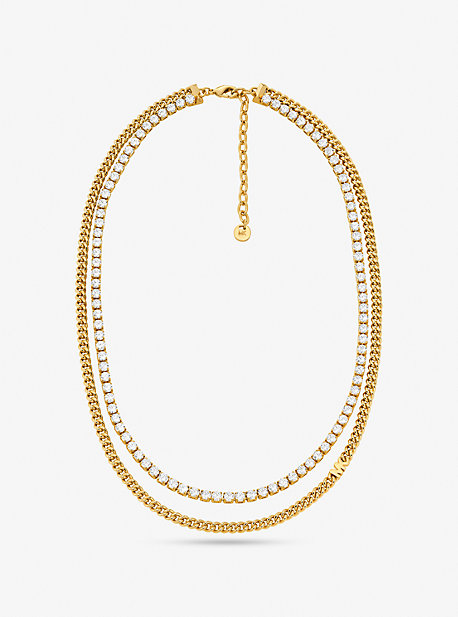 Michael Kors Precious Metal-plated Brass Double Chain Tennis Necklace In Gold