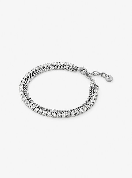 Shop Michael Kors Precious Metal-plated Brass Double Chain Tennis Bracelet In Silver