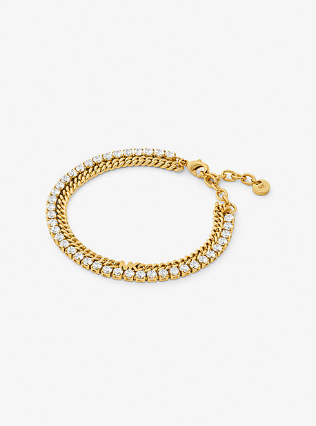 Michael Kors Precious Metal-plated Brass Double Chain Tennis Bracelet In Gold