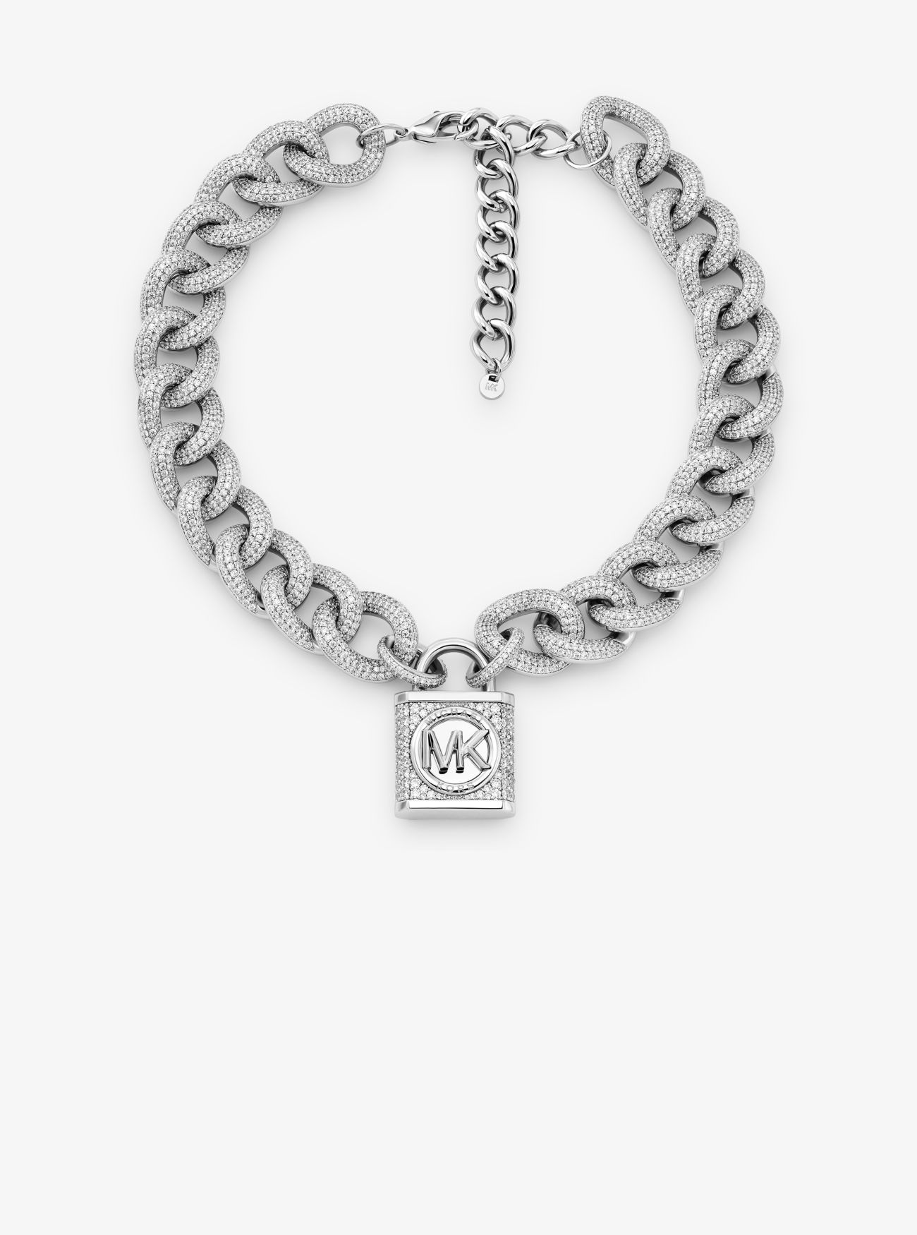 MK Precious Metal-Plated Brass Pavé Lock Curb Link Necklace - Silver - Michael Kors