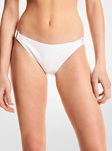Michael Kors Textured Stretch Bikini Bottom In White