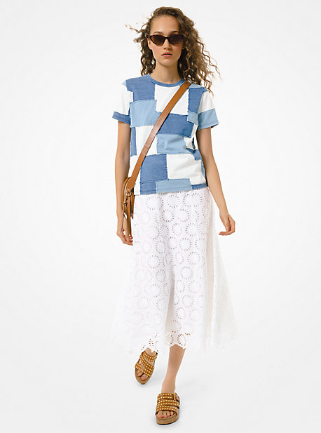 T-shirt en jersey de coton façon patchwork - DÉLAVÉ MOYEN(BLEU) - Michael Kors