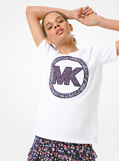 T-shirt en jersey de coton à logo floral - BLANC(BLANC) - Michael Kors