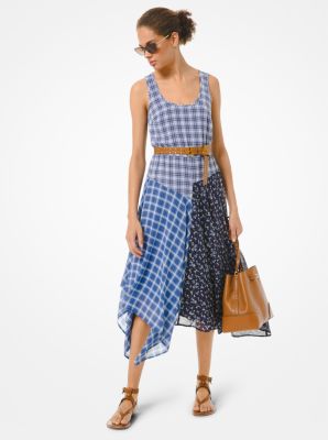 Robe en crêpe georgette à carreaux mélangés - CHAMBRAY(BLEU) - Michael Kors
