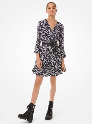 Robe à col lavallière en jacquard à motif pétales - NOIR(NOIR) - Michael Kors