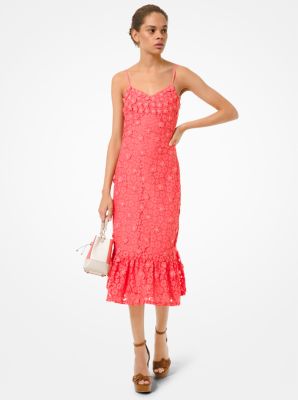 Robe en dentelle tressée travaillée avec ourlet à volants - CORAL PEACH - Michael Kors