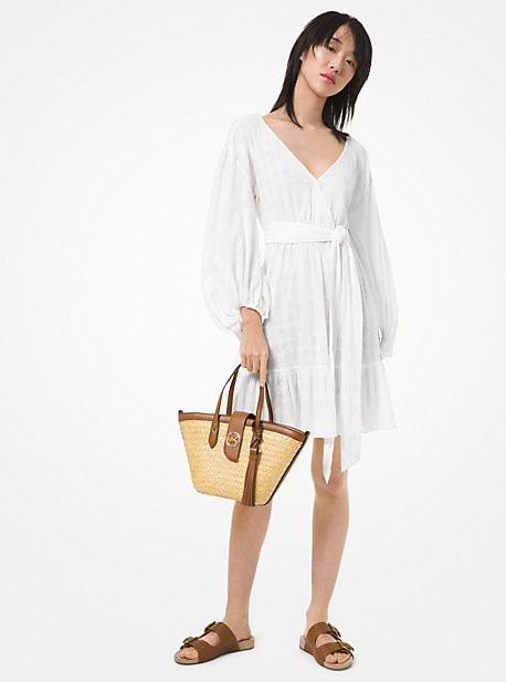 Robe portefeuille en gaze de coton à carreaux - BLANC(BLANC) - Michael Kors