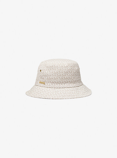 MK Logo Print Organic Cotton Blend Bucket Hat - Bone - Michael Kors