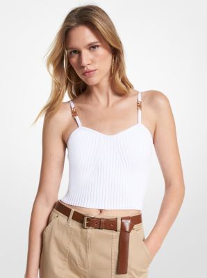MK Ribbed Stretch Viscose Cropped Tank Top - White/gold - Michael Kors product