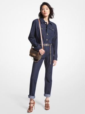 Michael Kors Denim Mk Chain Jumpsuit In Blue