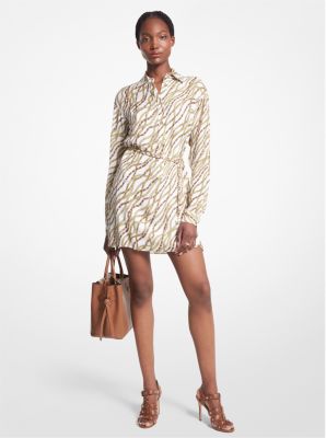 Michael Kors Ls Silk Shirt Dress In White ModeSens