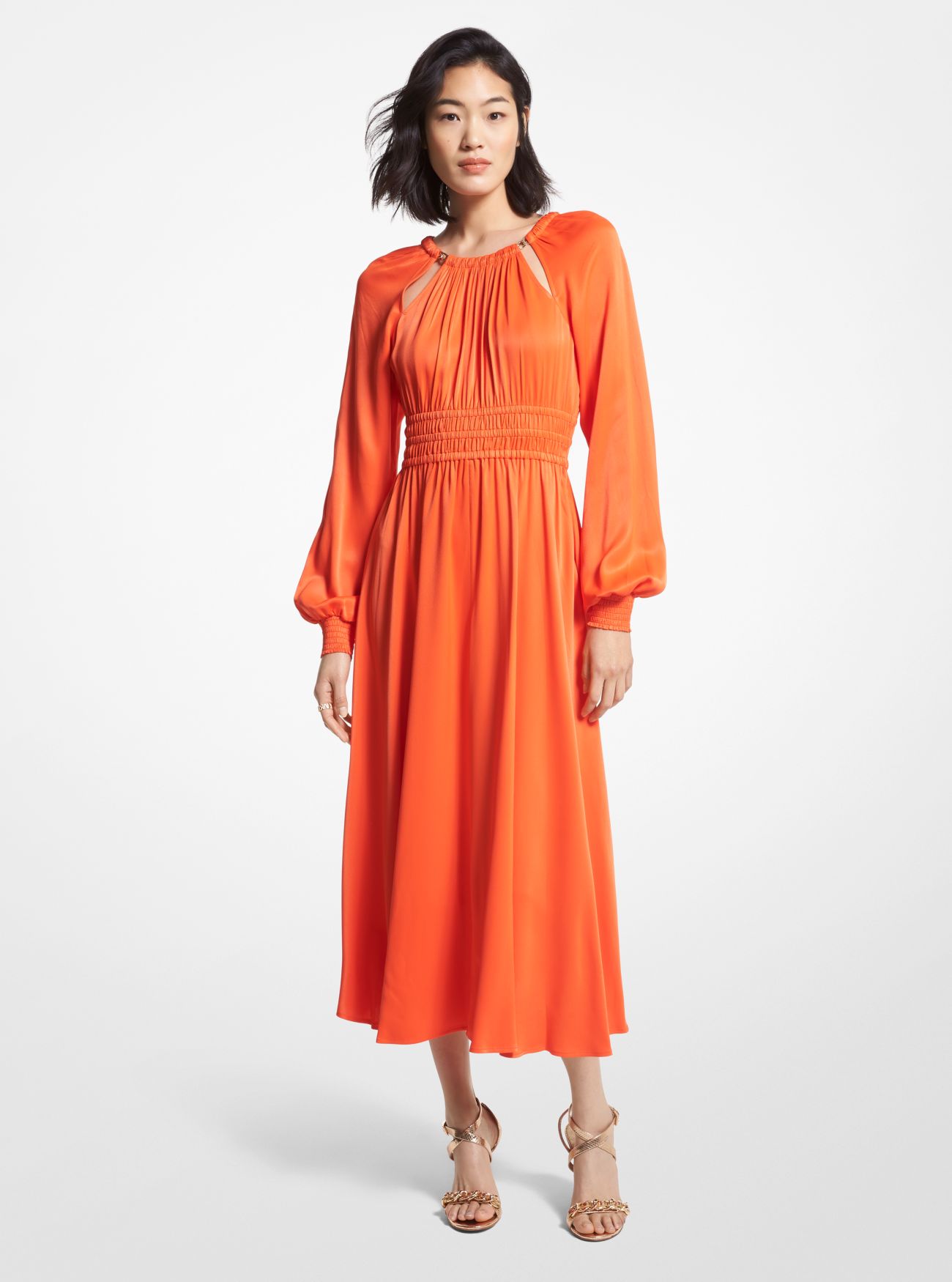 MK Charmeuse Cutout Midi Dress - Optic Orange - Michael Kors