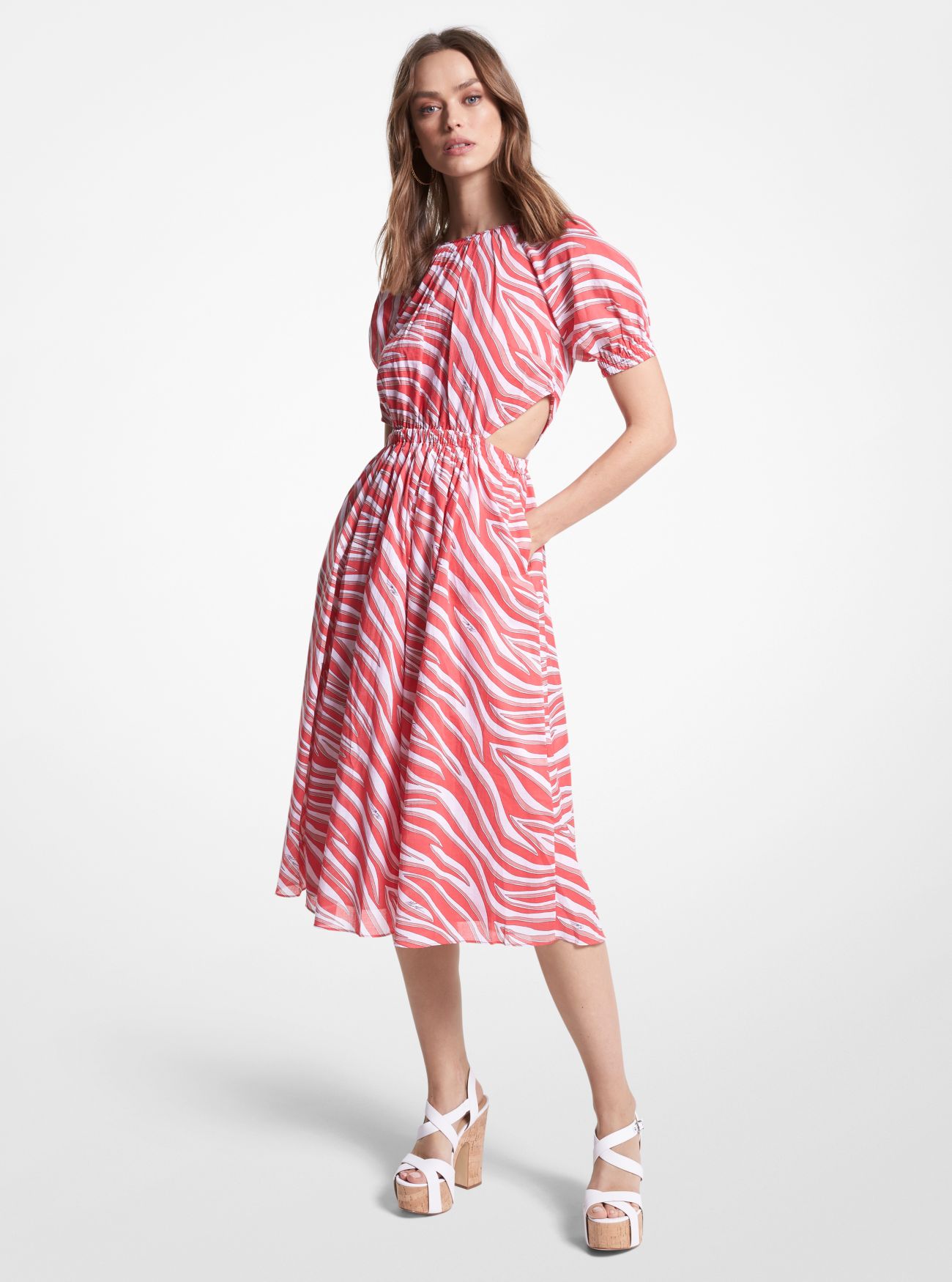 MK Zebra Print Cotton Lawn Cutout Dress - Geranium - Michael Kors