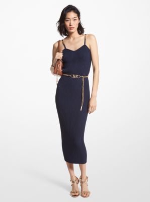 Ribbed Stretch Viscose Belted Bustier Dress