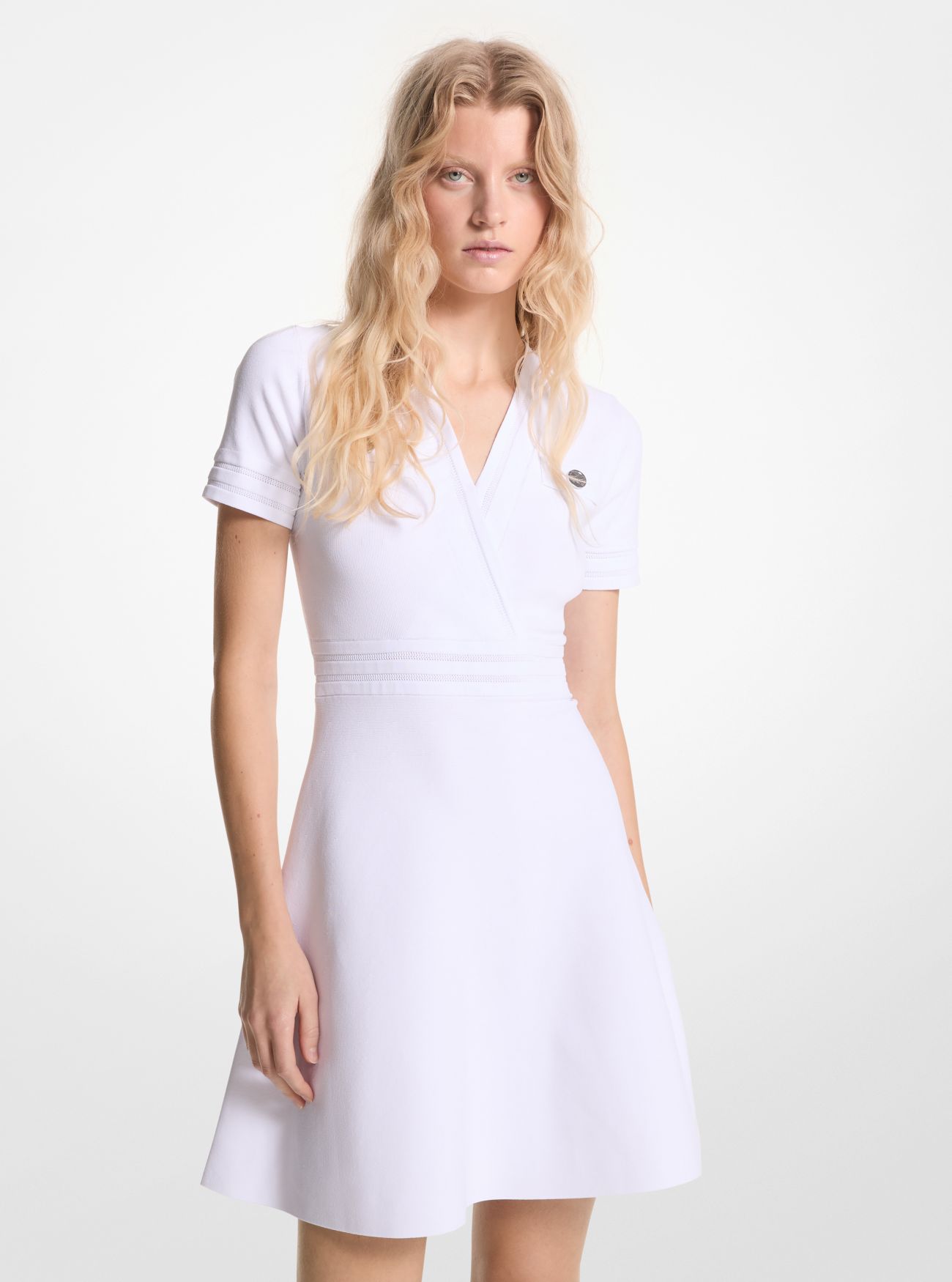 MK Stretch Knit Flared Mini Dress - White - Michael Kors