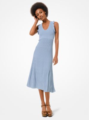 Robe à volants en viscose extensible côtelée - CHAMBRAY(BLEU) - Michael Kors