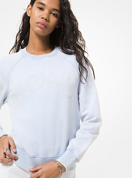 Sweat-shirt en coton éponge délavé à lacide avec logo travaillé - PASTEL BLUE - Michael Kors
