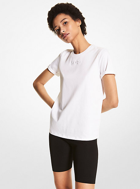 MK Logo Organic Cotton Jersey T-Shirt - White - Michael Kors