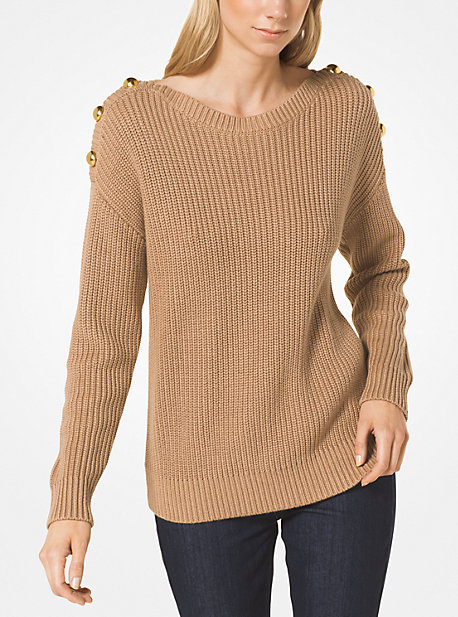 Pull-Over En Melange De Coton Boutonne Aux Epaules