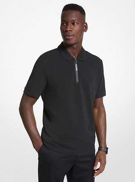 Michael Kors Cotton Half-zip Polo Shirt In Black