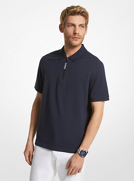 Michael Kors Cotton Half-zip Polo Shirt In Blue