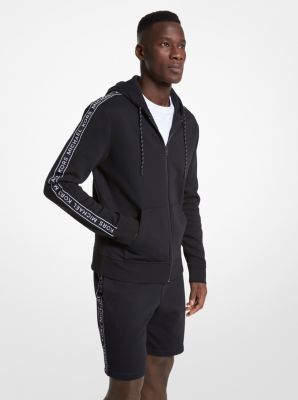 Michael Kors Logo Tape Cotton Blend Zip-up Hoodie In Black