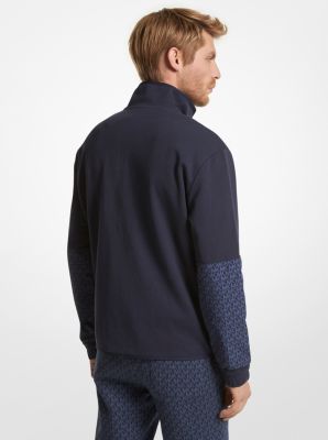Pull molletonné en mélange de coton à garniture à logo et à demi-fermeture éclair