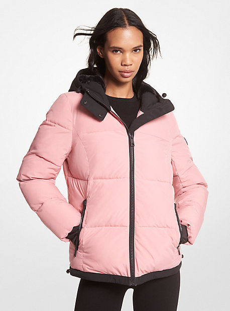 Michael Kors Faux Fur-trim Quilted Puffer Jacket In Pink