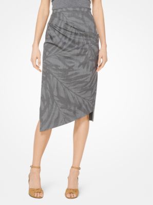 Palm Stretch-Wool Draped Skirt