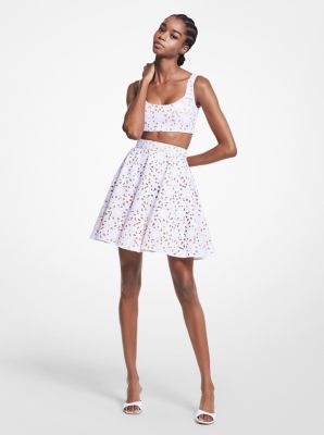 Floral eyelet mini outlet skirt