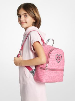Oversized Shoulder Tote Bag Heart Embossed Neon Pink
