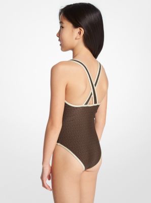 Stretch Nylon Belted One-Shoulder Swimsuit