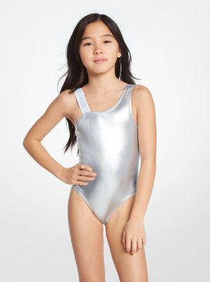 Logo Tape Metallic Swimsuit Michael Kors