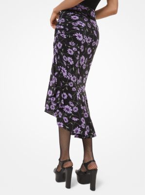 Daisy-Print Silk Crepe De Chine Asymmetric Skirt