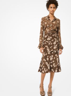 Daisy Silk Crepe De Chine Ruched Skirt