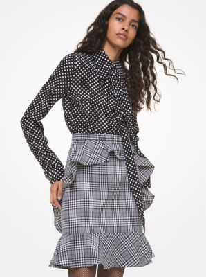 Glen Plaid Wool Cascade Ruffle Mini Skirt