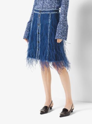Feather-Embroidered Denim Skirt | Michael Kors