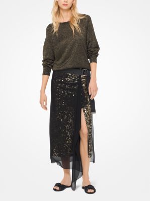 Gold Leaf-Embroidered Silk-Georgette Skirt