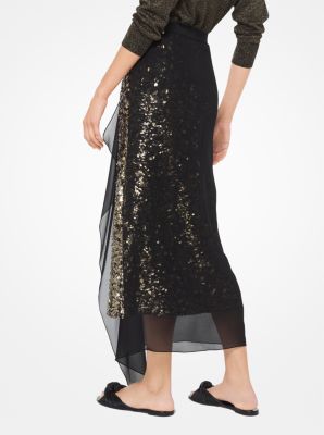 Gold Leaf-Embroidered Silk-Georgette Skirt