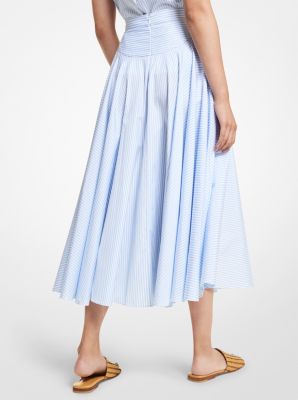 Striped Organic Cotton Poplin Skirt in OXFORD/BLANCO | Michael Kors