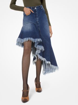 Frayed Denim Asymmetric Skirt | Michael Kors