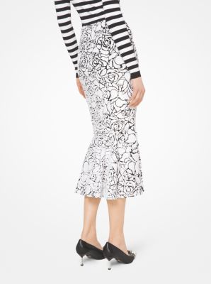 Rose-Embroidered Tulle Trumpet Skirt