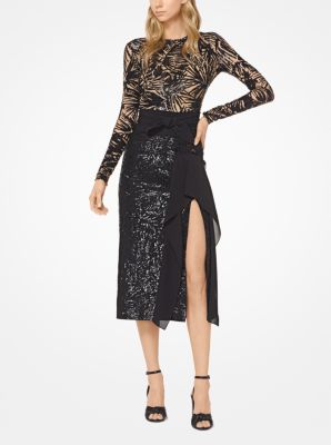 Leaf Sequined Stretch Pebble-Crepe Scissor Skirt