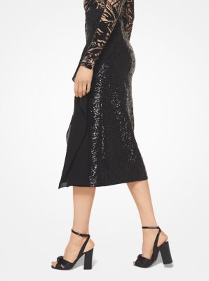 Leaf Sequined Stretch Pebble-Crepe Scissor Skirt