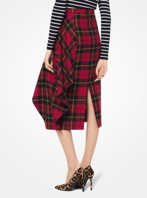 Tartan Wool Asymmetric Draped Skirt Michael Kors Canada