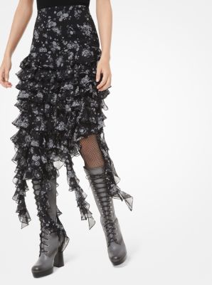 Floral Silk-Georgette Ruffle Skirt in SLATE MULTI | Michael Kors