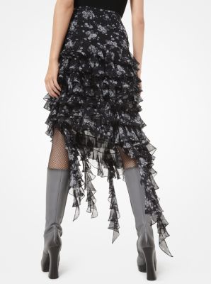 Floral Silk-Georgette Ruffle Skirt in SLATE MULTI | Michael Kors